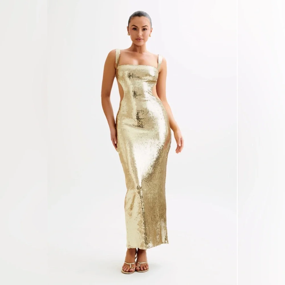 Meshki Adoria Sequin Cut Out Maxi Dress - Gold - Picture 8 of 10
